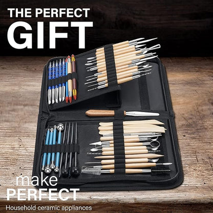 TEMONTIAN Clay Sculpting Tools Kit，Pottery Tools Kit，Clay Tools，Air Dry Clay Tools，44Pcs Double Sided Polymer Clay Tools for Adults,with Upgraded Carrying Case