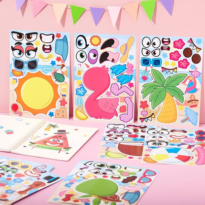 JOYIN 36 Pcs 9"x6" Summer Scene Make a face Stickers for Kids, Make Your Own Summer Sticker Sheets, Party Favors Kids Crafts, Goodie Bags Stuffers, Classroom Rewards