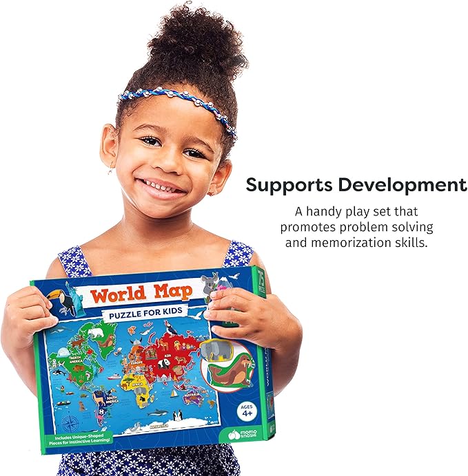 World Map Puzzle for Kids - 75 Piece - World Puzzles with Continents - Childrens Jigsaw Geography Puzzles for Kids Ages 4-8, 5, 6, 7, 8-10 Year Olds - Globe Atlas Puzzle Maps