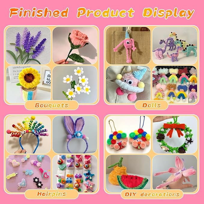 100Pcs Pipe Cleaners, Pipe Cleaners Craft, Chenille Stems Creative Craft Pipe Cleaners for Festivals Flower Making, Crafting Pipe Cleaners for DIY Decorations/Rose