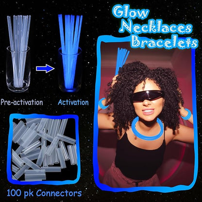 100 pk 8" Glow Sticks Bulk Party Favors, Light up Glow Necklaces & Bracelets in the Dark Party Supplies For Christmas Halloween 4th of July Birthday Neon Party (100 * Blue)