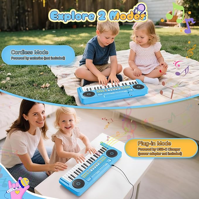 Upgraded 37 Keys Kids Piano Keyboard – Portable Toddler Music Toy Keyboard with Microphone Musical Instrument Birthday Gift for 3 4 5 6 Boys Girls, Blue