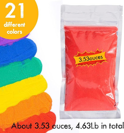 3 otters Colored Sand for Crafts, Art Sand Kit for Kid, Assorted Colors Sand for Sand Art, Supplementary Sand Art Painting, Vase Filler, Art Refill Kit (21 Bags, 4.63Lb Total)