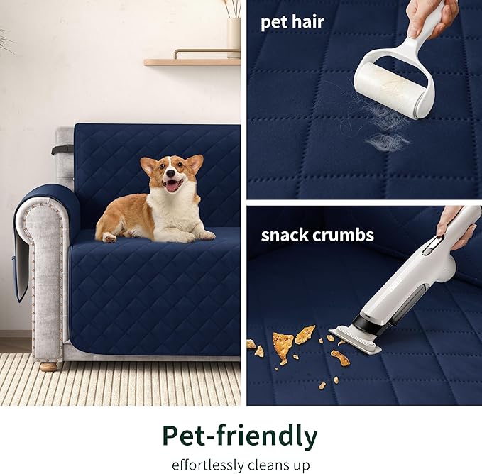 CHUN YI Couch Cover, Water Resistant Slipcover for 3 Cushion Sofa, Reversible Washable Sofa Cover with Adjustable Strap Storage Pocket for Living Room Dog Pet (Sofa, Navy)