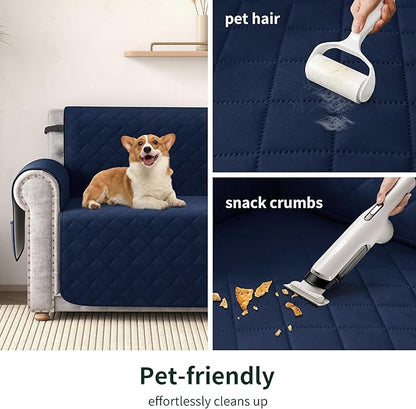 CHUN YI Couch Cover, Water Resistant Slipcover for 3 Cushion Sofa, Reversible Washable Sofa Cover with Adjustable Strap Storage Pocket for Living Room Dog Pet (Sofa, Navy)