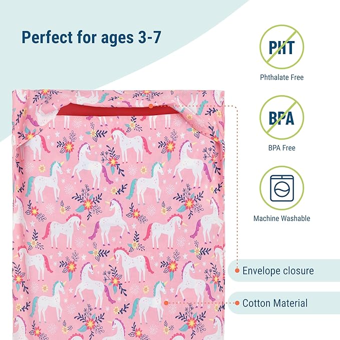 Wildkin Kids Nap Mat Cover for Boys & Girls, Sewn-in Flap Design Rest Mat Cover, Perfect for Preschool and Daycare, Fits our Vinyl Nap Mat up to 1.5 Inches Including Basic Sleep Mat (Magical Unicorns)