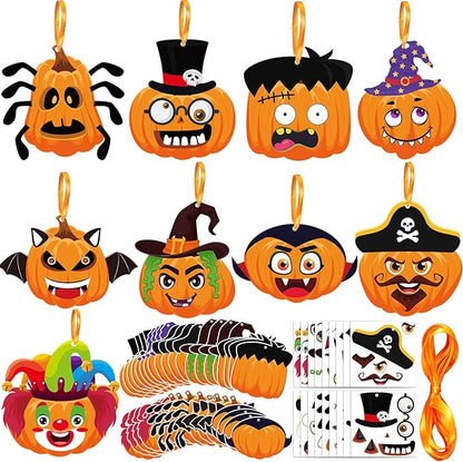 36 Set Halloween Pumpkin Crafts Kit Halloween Crafts for Kids Halloween Pirate Pumpkin Sticker DIY Craft Witch Pumpkin Decoration Hanging Ornaments for Kids Halloween Party Favor Supplies