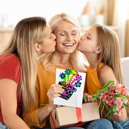BeYumi Flower Scratch Cards Craft - 28Pcs Teacher Appreciation Flower Scratch Cards Craft Kit with Envelopes DIY Magic Rainbow Color Flower Pot Mother's Day Greeting Cards School Classroom Home Kids