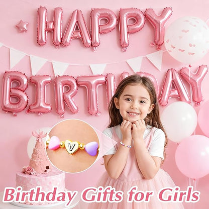 Mothers Day Gifts for Young WomenTeen Girls Kids, Initial Heart Bracelets for Little Girls Bulk, Cute Preppy Letter A-Z Charm Bracelet, Colorful Personalized 3-18 Year Old Birthday Gifts for Mom, Ganddaughter, Sisters, Toddler