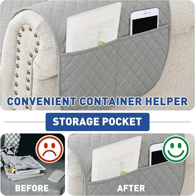 XINEAGE Loveseat Sofa Cover Waterproof Couch Covers for 2 Cushion Couch, Soft Washable Slipcover with Pockets & Non-Slip Elastic Straps, Thick Furniture Protector (Loveseat, Light Grey)