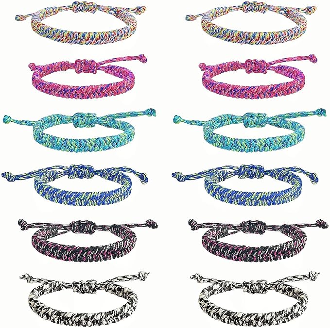 12 pcs Braided Friendship Bracelets for Teen Girls Woven Paracord Bracelets Set Valentines Exchange Gifts Easter Basket Fillers for Teen Teenager Birthday Christmas Party Favors