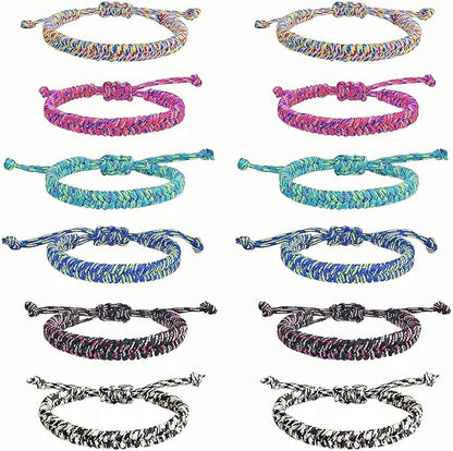 12 pcs Braided Friendship Bracelets for Teen Girls Woven Paracord Bracelets Set Valentines Exchange Gifts Easter Basket Fillers for Teen Teenager Birthday Christmas Party Favors