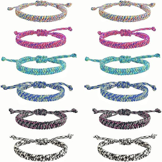 12 pcs Braided Friendship Bracelets for Teen Girls Woven Paracord Bracelets Set Valentines Exchange Gifts Easter Basket Fillers for Teen Teenager Birthday Christmas Party Favors