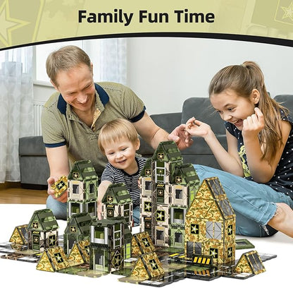 GobiDex Magnetic Tiles Army Toys, Military Magnet Tiles Building Blocks for Toddlers STEM Construction Preschool Toys for Kids Ages 3-5 4-8, 3+ Years Old Boys Girls Birthday Gifts Toys Army Men Games