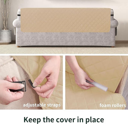 CHUN YI Water Resistant Couch Cover, Sofa Slipcover for 3 Cushion Sofa, Washable Sofa Cover with Adjustable Strap Storage Pocket for Living Room Dog Pet (Sofa, Sand)