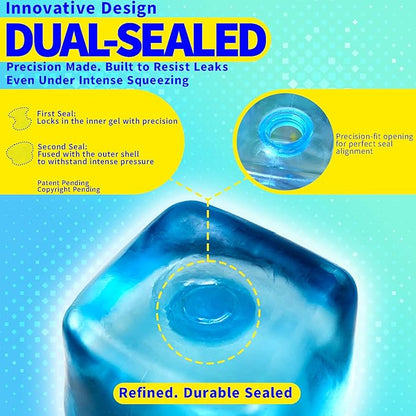 Premium MEGA Cube – Extra Large Ultra-Firm Gel Squishy Fidget Toy | Stress Balls for Adults with Non-Sticky, Odor-Free Shell & Reinforced Dual Leak-Proof Seals for Heavy-Duty Use | 1-Pack Blue