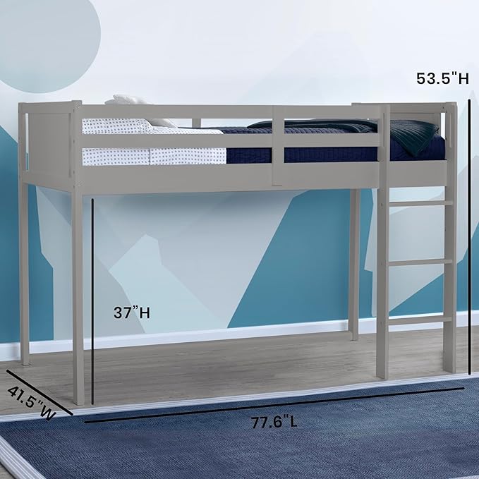 Delta Children Twin Loft Bed with Guardrail and Ladder (Coordinates with Batman, Spider-Man & Harry Potter Tents Sold Separately), Grey