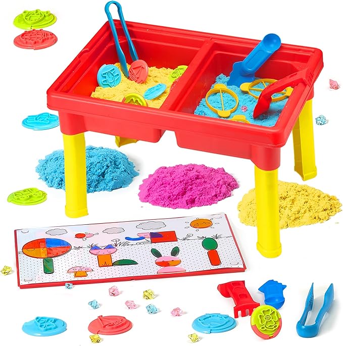 Carolart Sensory Table with Sands, Sand & Water Play Table for Kids，Indoor and Outdoor Activity Table, Sensory Bin Toys for Toddlers 3 4 5 6 7，17x11.5x10.2 Inches