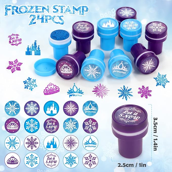 Winrayk Frozen Party Favors Birthday Supplies for Girls Kids, Invisible Ink Pen Snowflake Notebook Silicone Bracelet Stamper Sticker, Goodie Bag Stuffer Pinata Elsa Winter Party Favors Decor Serves 12