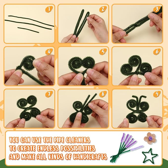 100 Pieces Pipe Cleaners Craft, Sage Green Pipe Cleaners, Chenille Stems for Classroom Craft Supplies Hair Flowers