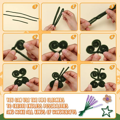 100 Pieces Pipe Cleaners Craft, Sage Green Pipe Cleaners, Chenille Stems for Classroom Craft Supplies Hair Flowers