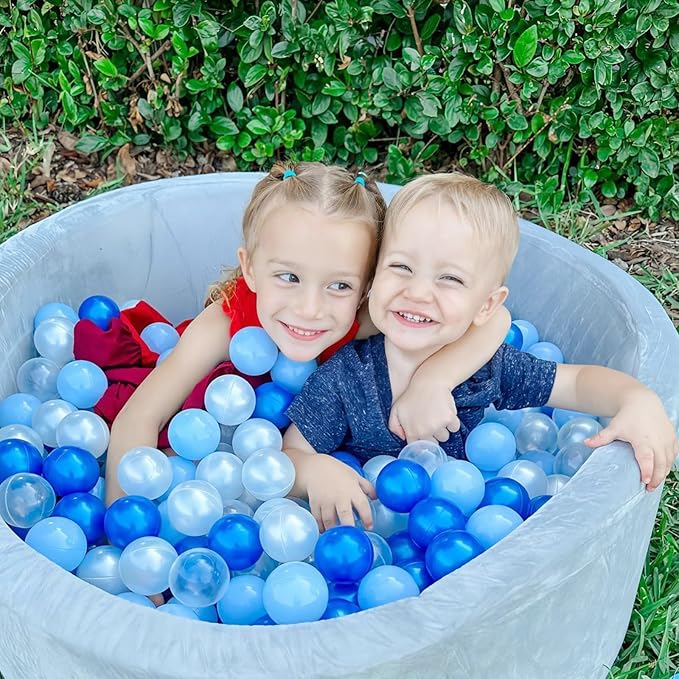 GOGOSO Ball Pit Balls - Phthalate BPA Free Non-Toxic Plastic Balls,Blue White Clear 100pcs 2.15inch Gift for Baby Shower, Birthday, DIY and Toddlers Play Party Decoration