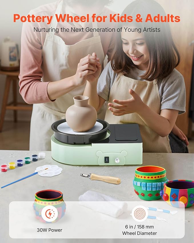 VEVOR Pottery Wheel for Kids and Adults - Complete Pottery Kit with 6" Turntable Clay Art Supplies Sculpting Tools, Mini Clay Making Pottery Wheel with Storage Design, Crafts Christmas Gifts, Green