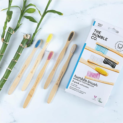 The Humble Co. Bamboo Toothbrushes (5pk) – Toothbrushes for Superior Oral Care, Dental Hygiene, and Gum Care, BPA Free (Soft Bristles)