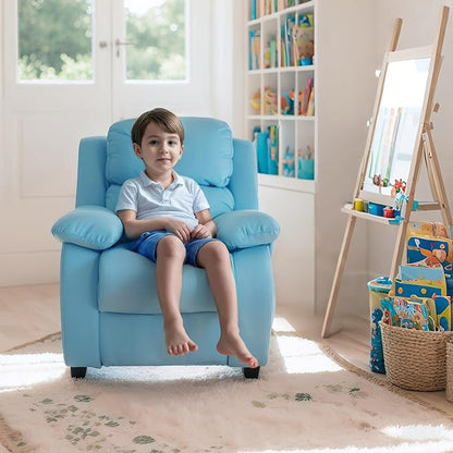 Macaron Kids Reclining Chair Recliner Dual Storage Armrest Leather Sofa Toddler Youth Children Child Ages 2-8