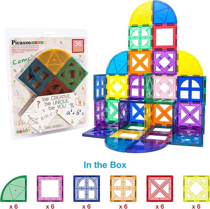 PicassoTiles Magnetic Building Block Quarter Round and Window Set Magnet Construction Toy Educational Kit Engineering STEM Learning Playset Child Brain Development Stacking Blocks Playboards