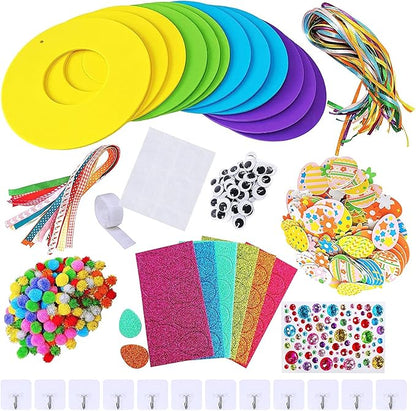 12 Sets Easter Wreath Signs Decorations DIY Foam Easter Craft Kits Easter Eggs Bunny Chick Foam Stickers Pom-Poms Googly Eyes for Kids Classroom Home Activity Art Project Gift Easter Front Door Décor
