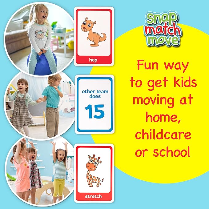 Animal Movement Cards - Active Games for Toddlers & Kids, Play Snap, Matching & Go Fish with Animal Cards, Animal Memory Matching Game Flash Cards, Recess Equipment & PE Equipment