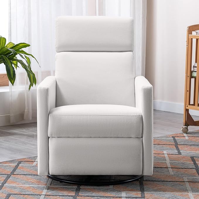 Modern Mid Century Upholstered Recliner Chair with Thick Seat Cushion and Backrest Wood Accent Armchair for Living Room, Bedroom, Home Office Beige