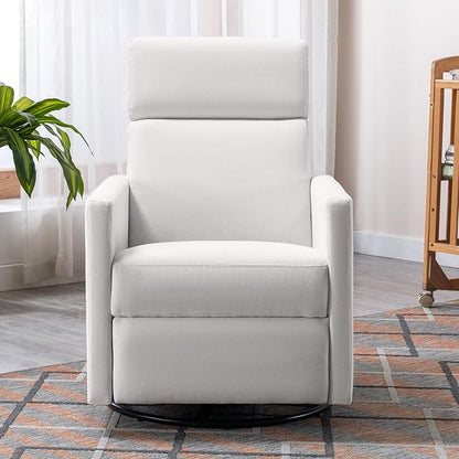 Modern Mid Century Upholstered Recliner Chair with Thick Seat Cushion and Backrest Wood Accent Armchair for Living Room, Bedroom, Home Office Beige