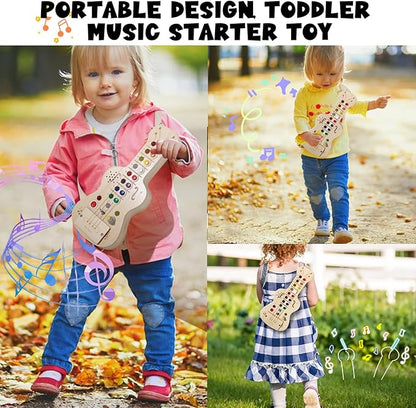LED Busy Board, Wooden Sensory Toys for Toddler, Montessori Music Toy for Airplane, Travel Activity Educational Learning Toy, Busy Light Switch Autism Toys, Birthday Boys Girls Gifts