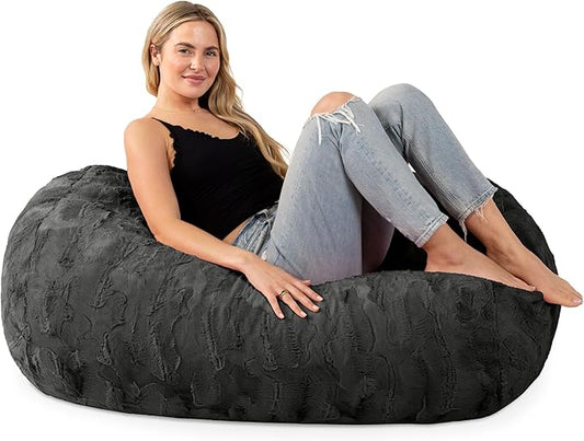 Jaxx Sofa Saxx Bean Bag Couch - 4 Foot - Faux Fur, Black