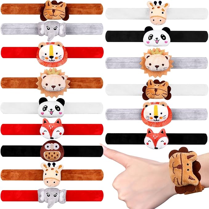 24 Pcs Stuffed Animal Slap Bracelets Plush Slap Bracelets Cute Wrist Slap Band Pets Slap Bracelet Animals Wrist Bear Puppy Pandas for Boys Girls Birthday Gifts Party Favors 8 Styles