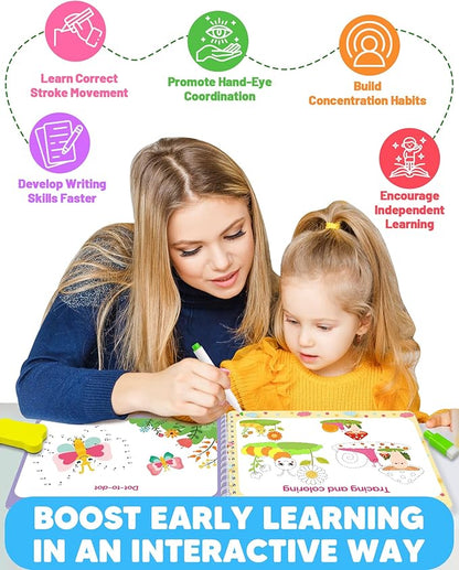 Preschool Learning Activities Kindergarten Workbooks, Toddler Busy Book Handwriting Practice, Coloring Tracing Activity Book for Kids 3-5, Montessori Educational Toys for 3 4 5 Year Old Boy Girl Gifts