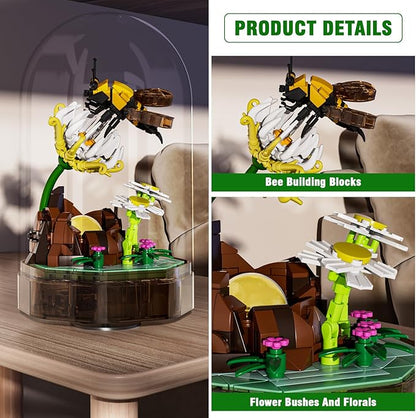 Mould King Bee Insect Building Block Set, Creative Flower Bug Kits Toys with Music Display Box, Collection DIY Office Home Decor for Adutls Kids Girls 8+, 10104