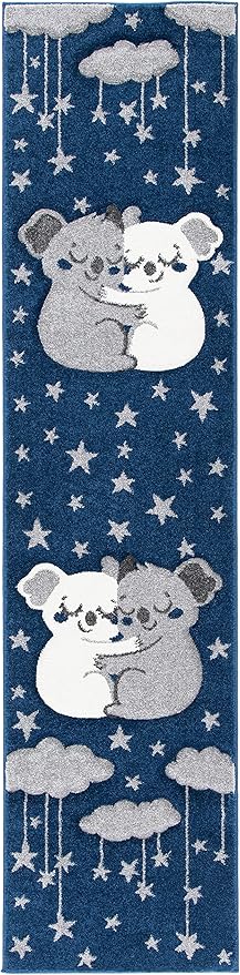 SAFAVIEH Carousel Kids Collection Runner Rug - 2' x 8', Navy & Grey, Koala Design, Non-Shedding & Easy Care, Ideal for High Traffic Areas for Boys & Girls in Playroom, Nursery, Bedroom (CRK195N)