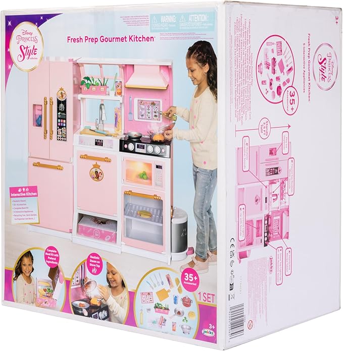 Disney Princess Style Collection Fresh Prep Gourmet Kitchen, Interactive Pretend Play Kitchen for Girls & Kids with Realistic Steam, Complete Meal Kit & 35+ Accessories