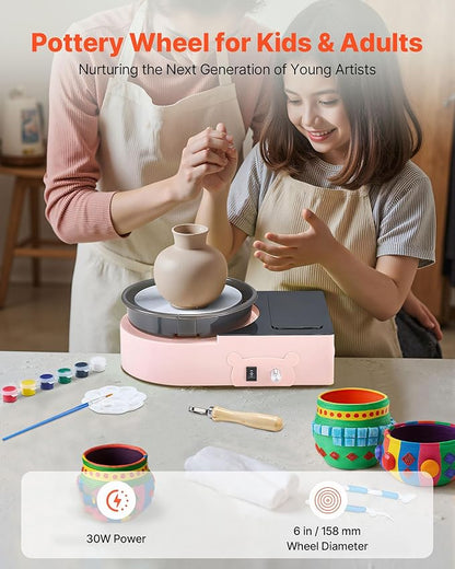 VEVOR Pottery Wheel for Kids Adults and Beginners - Complete Pottery Kit with 6" Turntable with Two-Way Rotation, Air Clay Art Supplies Sculpting Tools for Girls Birthday Christmas Craft Gifts, Pink