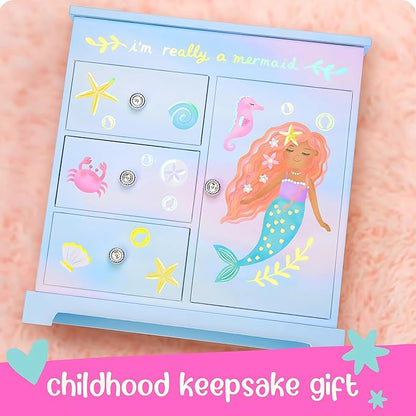 Mermaid Musical Jewelry Box for Girls - Kids Music Box with Drawers, Mermaid Gifts for Girls, Mermaid Jewelry Boxes for Ages 3-10 - 9 x 5 x 9.3 in,