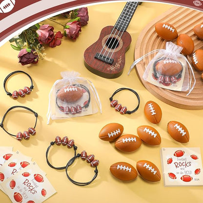 36 Sets Valentine's Day Football Gifts Mini Football Stress Balls Football Bracelets with Football Valentines Cards Football Team Gifts Party Favors for Valentine's Day Carnival Birthday