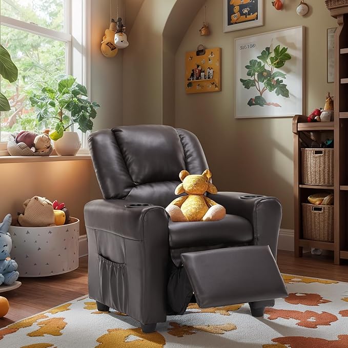JC HOME Candy Kids Reclining Chair Leather Recliner Sofa Toddler Youth Children Child Ages 1-6