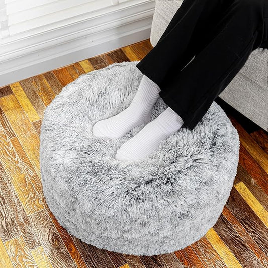Asuprui Round Pouf Ottoman Stuffed Floor Foot Stool Floor Chair for Living Room Bedroom Modern Foam Foot Rest for Couch 20 in Diameter x 12 Inches Height Ottoman Foot Rest Snow Gray Pouf with Filler