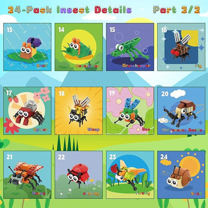 Party Favors for Kids 24 Pack Insect Building Sets, Bulk Educational Bug Blocks Toy for Valentines Day Classroom Prizes, Goodie Bags, Easter,Christmas, Birthday Party Gifts for Boys and Girls