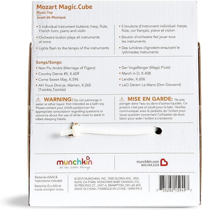 Munchkin Mozart Magic Cube Music Toy for Baby and Toddler - Includes 5 Instrument Sounds, 8 Mozart Songs and Lights
