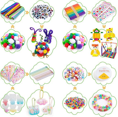 Sundaymot Arts and Crafts Supplies for Kids, 2000+Pcs Craft Kits for Kids, DIY School Craft Project, Bulk Craft Set, Includes Art Supplies and Oxford Cloth Bag, Arts and Crafts for Kids Ages 6+
