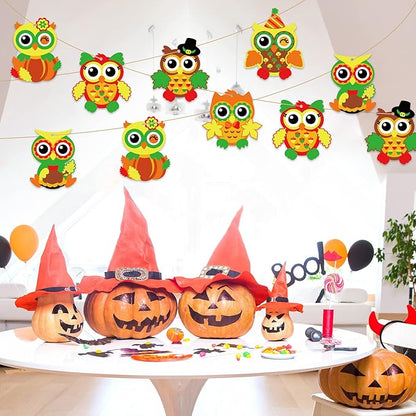chiazllta 30 Packs Thanksgiving Fall Craft for Kids Thanksgiving Owl DIY Art Craft with Fall Autumn Leaves Pumpkins Stickers Make Your Own Owl Set for Kindergarten Home Class Game Activities